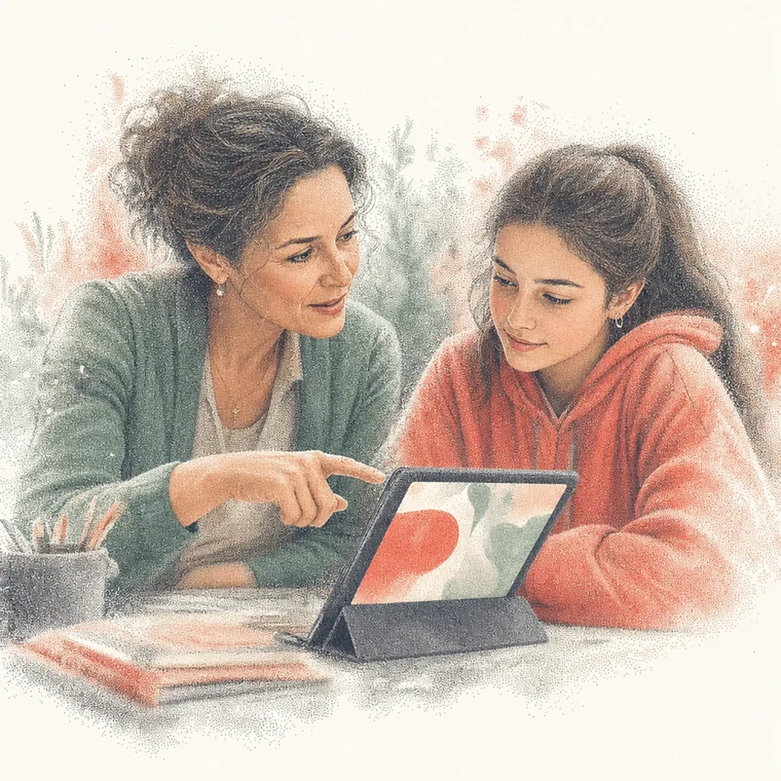 איור: מנטורית ולומדת מתבוננות יחד במסלול